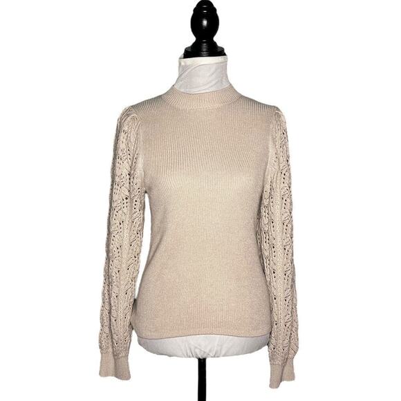 Splendid Cashmere Blend High Neck Sweater Puff Sleeve Beige Size Medium - Picture 9 of 9
